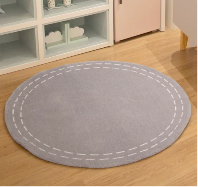 01 tapete redondo cinza moldura pesponto 0 95 x 1 50