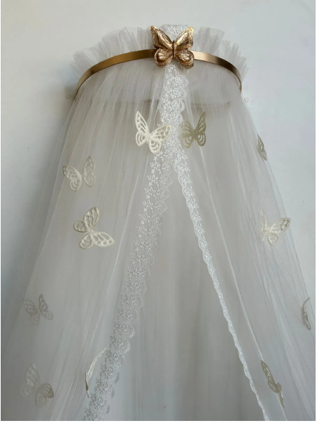 04 mosquiteiro tule com renda e borboletas branco