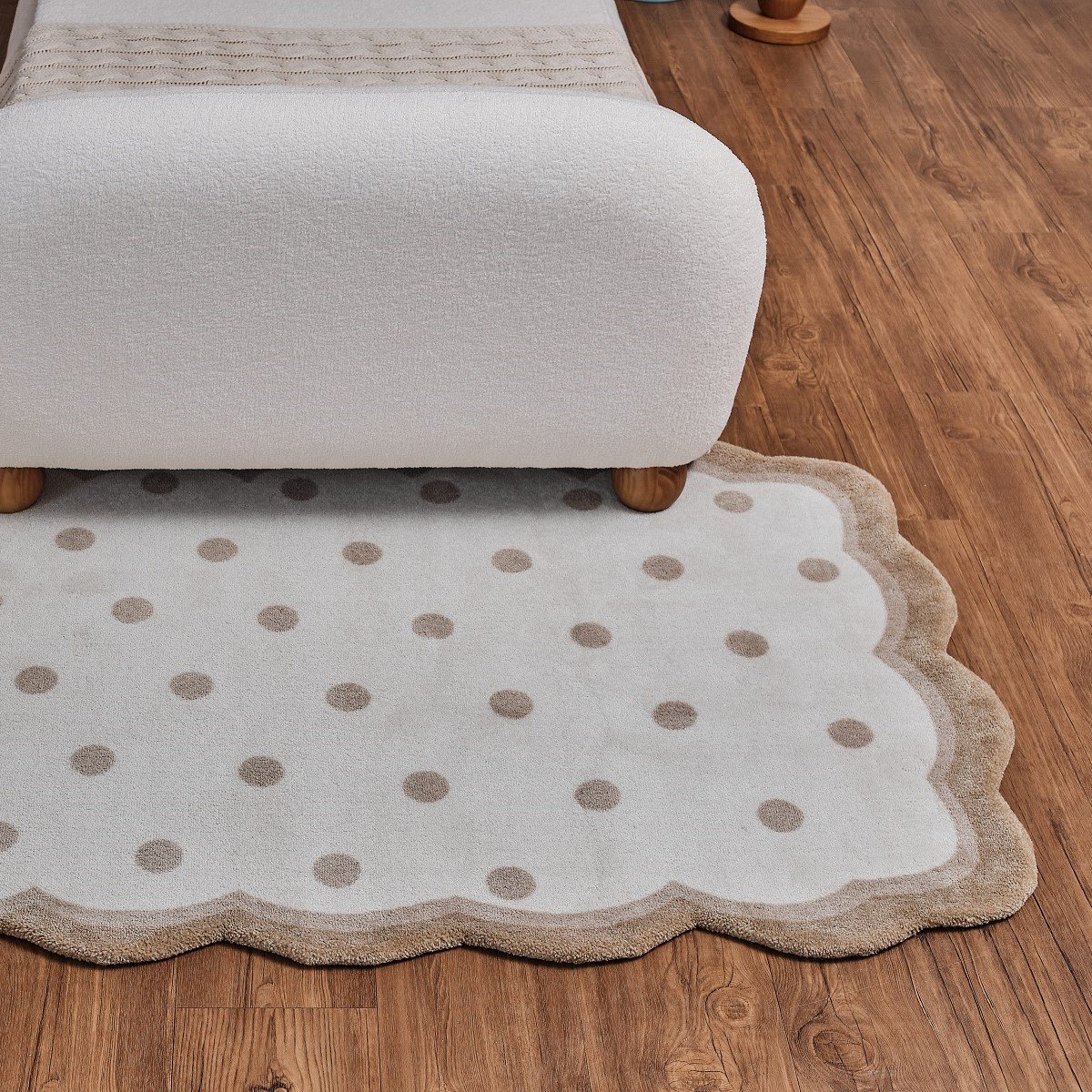 01 tapete retangular borda irregular poa bege 1 20 x 1 95