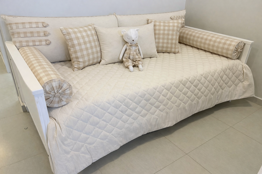 01 kit de cama tricoline 100 algodao vichy 8 pecas x01 xadrez bege