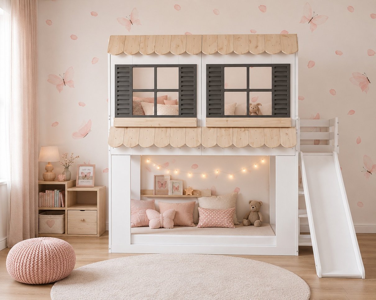 06 beliche infantil com escorregador loft madeira